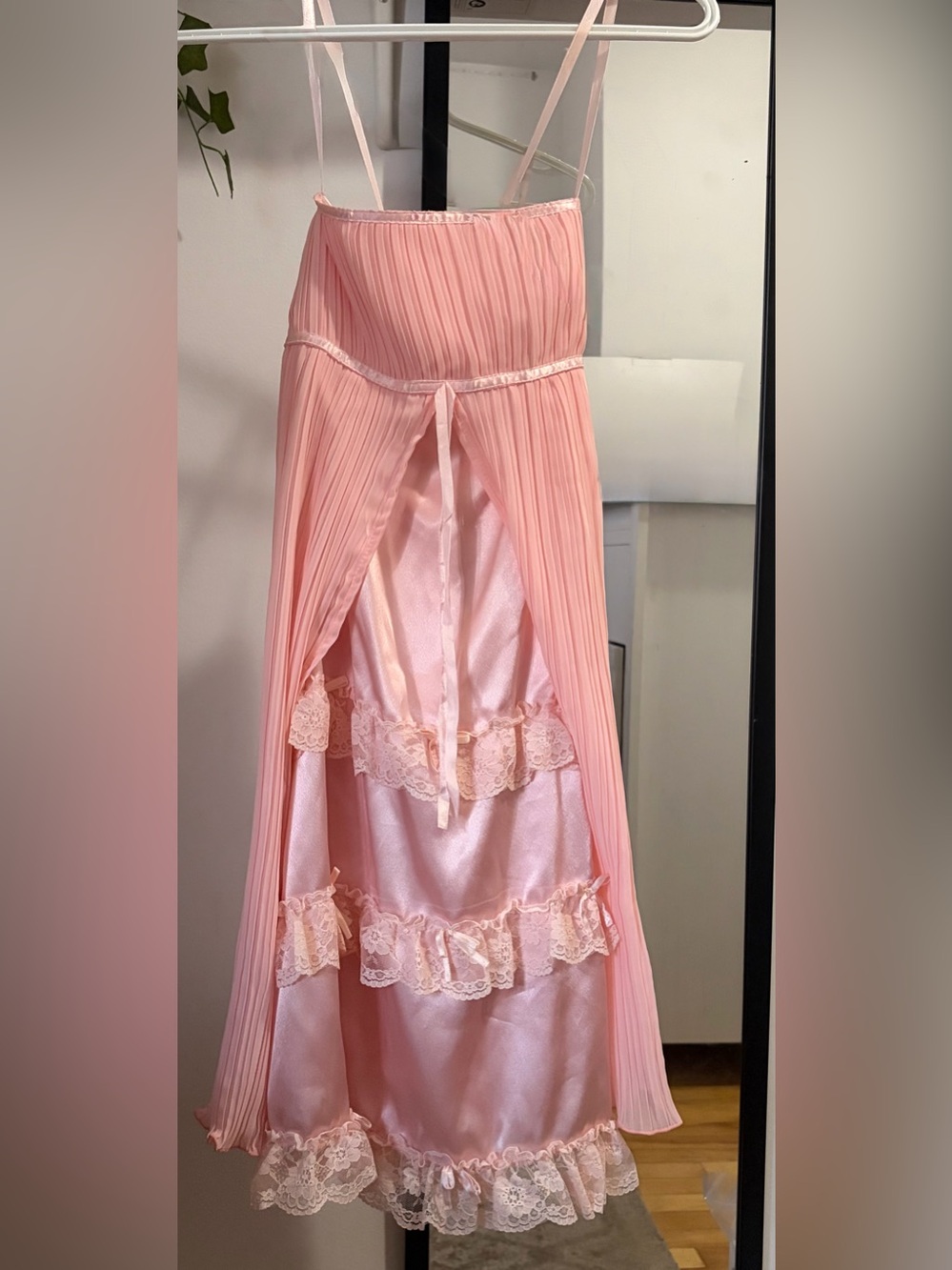 LIZ LISA Soft Pink Pleated Lace-Trim Maxi Skirt